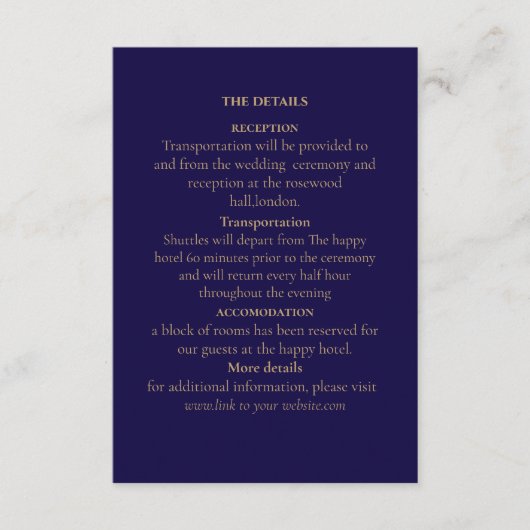 Elegante Navy-Umschließungskarte Begleitkarte (Vorderseite)