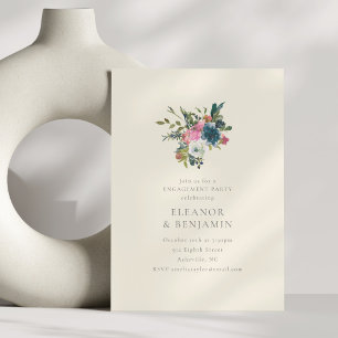 Elegante Navy- und Blush-Blumen-Engagement-Party Einladung