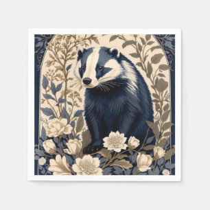 Elegante Navy- und Creme-Dachs-Blumenmuster Serviette
