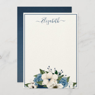 Elegante Navy und Dusty Blue Floral Personalisiert Mitteilungskarte