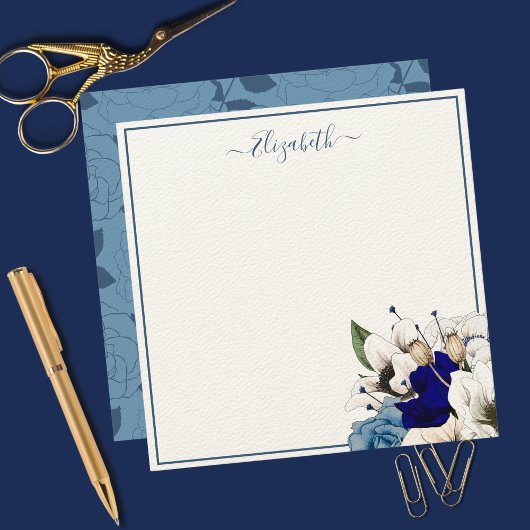Elegante Navy und Dusty Blue Floral Personalisiert Mitteilungskarte