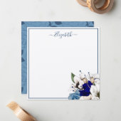 Elegante Navy und Dusty Blue Floral Personalisiert Mitteilungskarte (Vorderseite/Rückseite Beispiel)