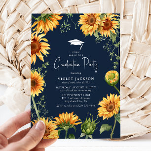 Elegante Navy- und gelbe Sonnenblumen-Blumen-Absch Einladung