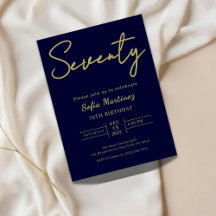 Elegante Navy- und Gold-Einladung zum 70. Geburtst