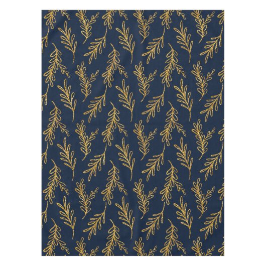 Elegante Navy und Gold Floral Sprig Tischtuch Tischdecke (Vorderseite)