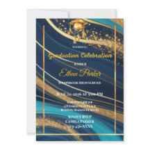 Elegante Navy- und Gold-Foto-Abschlusseinladung