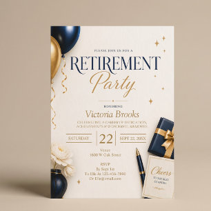Elegante Navy- und Gold-Ruhestandsfeier  Einladung