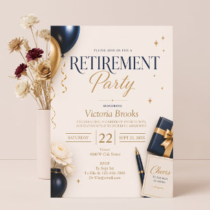 Elegante Navy- und Gold-Ruhestandsfeier Einladung