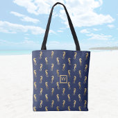 Elegante Navy- und Gold-Seepferde mit Initial Tasche