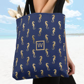 Elegante Navy- und Gold-Seepferde mit Initial Tasche