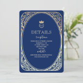 Elegante Navy und Gold Wedding Information Card Einladung (Stehend Vorderseite)