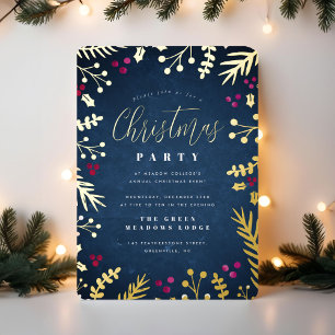 Elegante Navy- und Gold-Weihnachtsfeier Folieneinladung