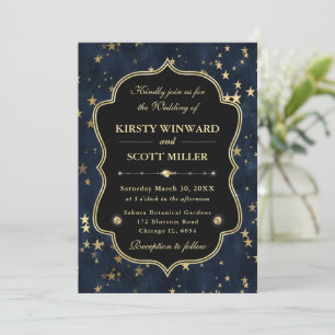 Elegante Navy- und Goldene Sternenhimmel-Hochzeit Einladung