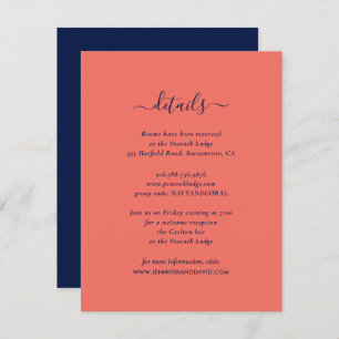 Elegante Navy- und KorallenGuest Information Cards Begleitkarte