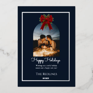 Elegante Navy- und Silber-Weihnachtsfotos Folien Feiertagskarte