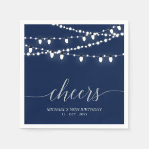 Elegante Navy- und Silberlichter zum Geburtstagsfe Serviette