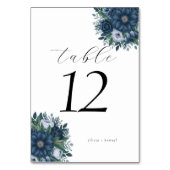 Elegante Navy- und staubblaue moderne Floral-Hochz Tischnummer (Vorderseite)