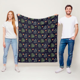 Elegante Navy-Wasserfarbe-Botanische-Blatt-Blumen Fleecedecke