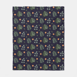 Elegante Navy-Wasserfarbe-Botanische-Blatt-Blumen Fleecedecke