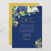 Elegante Navy Watercolor Dunkelblauer Hochzeit Einladung (Vorne/Hinten)