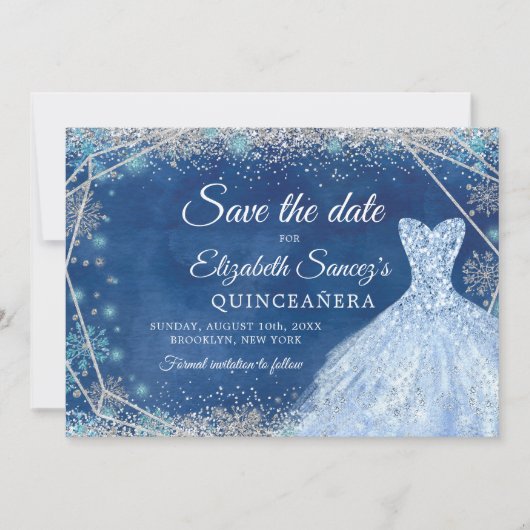 Elegante Navy Weihnachts-Mis-Quince Save the Date Einladung (Vorderseite)