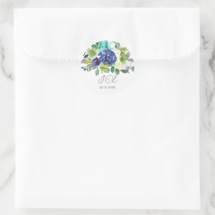 Elegante Navy Weiße Rosen Braut Monogramm Anfangsb Runder Aufkleber