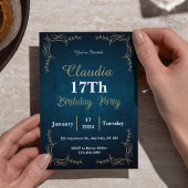 Elegante Navy & White 17. Geburtstagseinladungskar Einladung