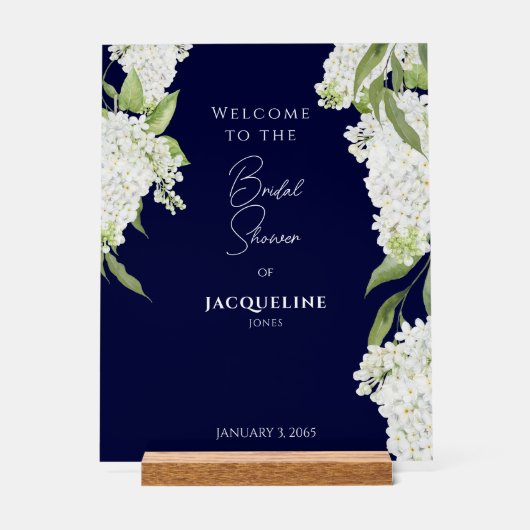 Elegante Navy White Hydrangeas Dusche Willkommen Acrylschild (Vorderseite)
