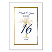 Elegante Navy White Palm Tree Moderne Hochzeit Tischnummer (Rückseite)