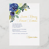 Elegante Navy White Watercolor Rose Hochzeit Folieneinladung (Vorderseite)