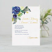 Elegante Navy White Watercolor Rose Hochzeit Folieneinladung (Stehend vorne)