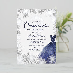 Elegante Navy-Winter-Schneeflocken-Quinceanera Folieneinladung