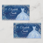 Elegante Navy Winter Snowflake Quinceñera Platzkarte (Vorne/Hinten)