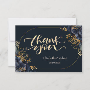 Elegante navyblaue Blumen Dankeskarte