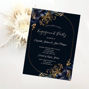 Elegante Navyblaue Blumen Verlobung Einladung