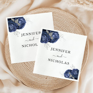 Elegante navyblaue Blumenhochzeit Serviette