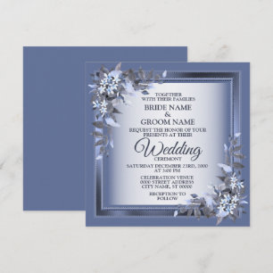 Elegante Navyblaue Blumenmuster Silberne Hochzeit Einladung