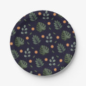 Elegante navyblaue botanische Blumenblatt- Pappteller (Vorderseite)