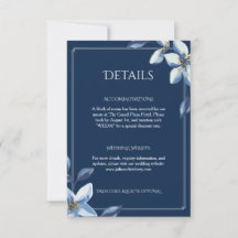 Elegante Navyblaue Florale Hochzeits-Details-Karte