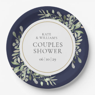 Elegante Navyblaue Gold-Bordeaux-Farben Hochzeit D Pappteller