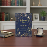 Elegante Navyblaue Goldlinien Kunst Blumen Ruhesta