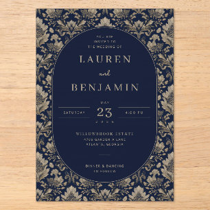 Elegante navyblaue Hochzeits-Einladung mit Blumenm Acryleinladungen