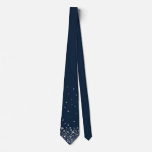 Elegante navyblaue Krawatte mit weißen floralen Ak
