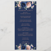 Elegante Navyblaue Roségoldene Florale Hochzeit Programm (Rückseite)