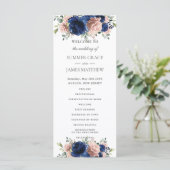 Elegante Navyblaue Roségoldene Florale Hochzeit Programm (Stehend Vorderseite)