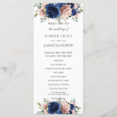 Elegante Navyblaue Roségoldene Florale Hochzeit Programm (Vorderseite)