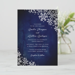Elegante Navyblaue Schneeflocken-Hochzeit Einladung