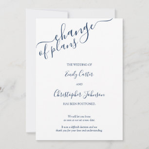 Elegante Navyblaue Schrift Änderung der Pläne Kart Save The Date