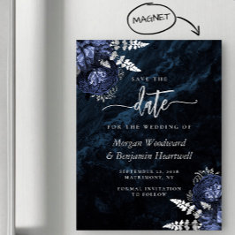 Elegante Navyblaue Silberne Florale Hochzeit - Mer Magneteinladung