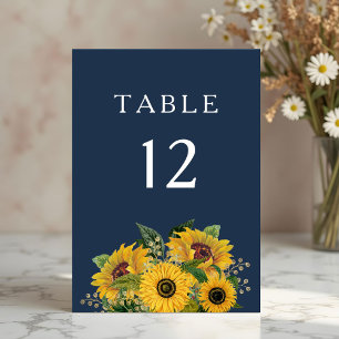 Elegante Navyblaue Sonnenblumen-Hochzeit  Tischnummer